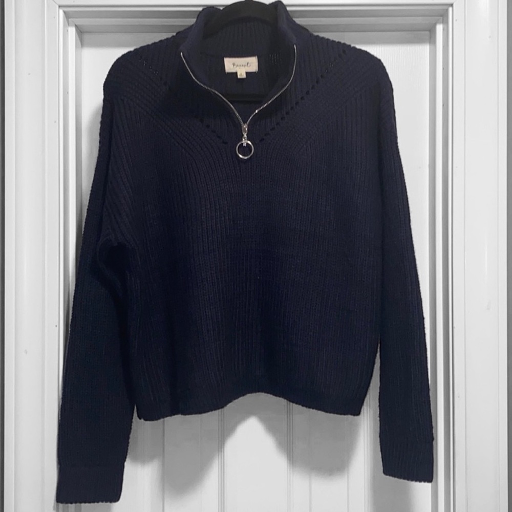 New! Becaal 1/4 Zip Pullover Knit Sweater